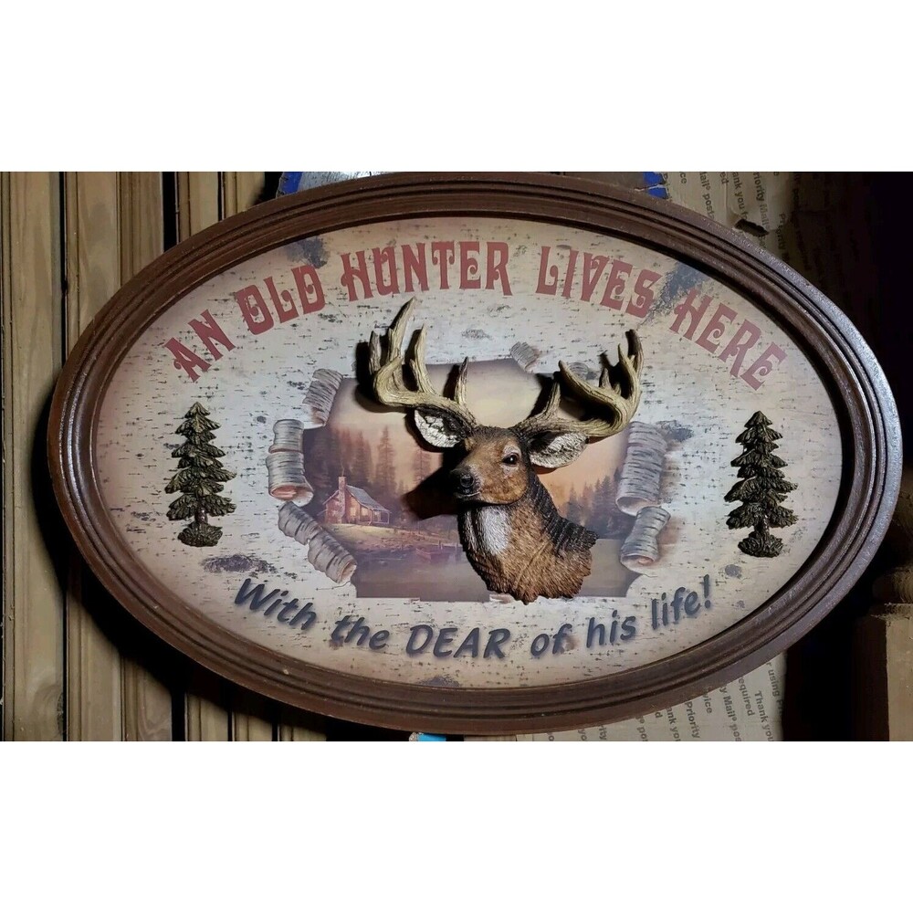 Vintage Wooden Hunting Cabin Outdoor Faux Taxidermy 3D Hanging Wall Plaque Rare